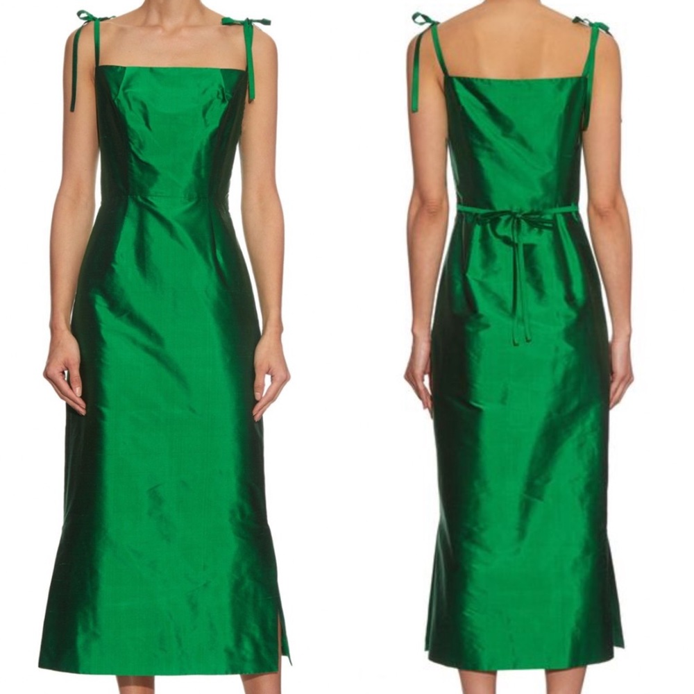 The Vampire’s Wife Night Garden Silk Taffeta Midi Dress Emerald Green 8